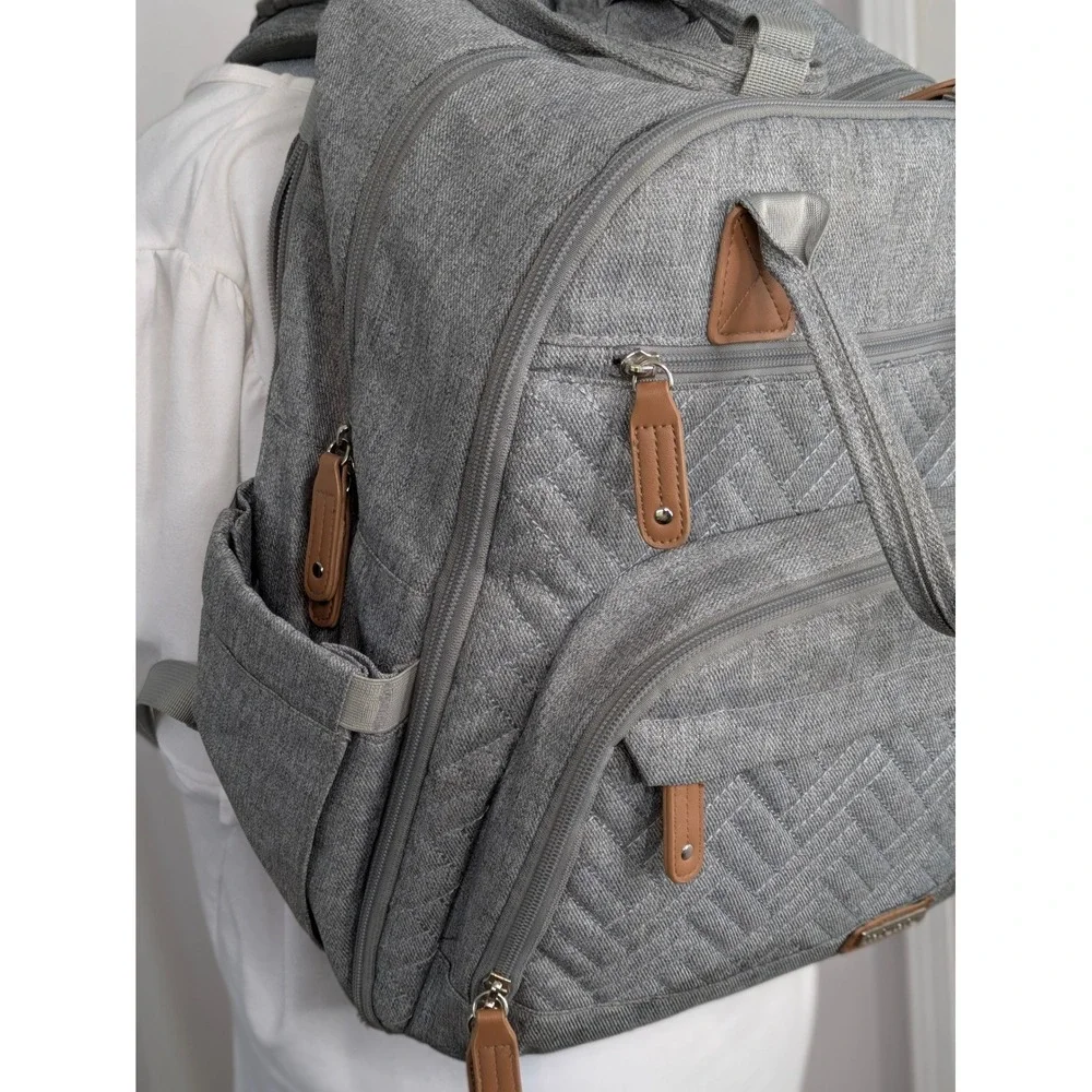 Iniuniu Gray Diaper Bag Backpack Baby Travel Organizer Changing Bag Tassel